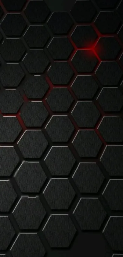 Dark hexagonal pattern wallpaper with subtle red highlights.