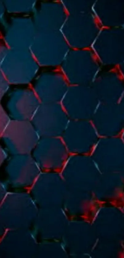 Dark hexagonal wallpaper with red highlights and a futuristic design.