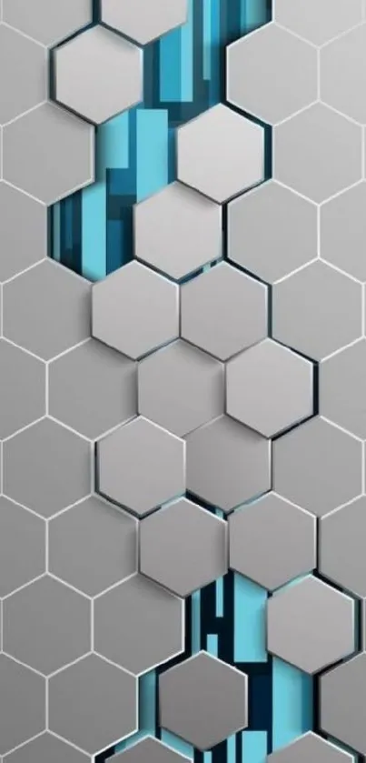 Sleek grey hexagonal design with blue accents in a modern mobile wallpaper.