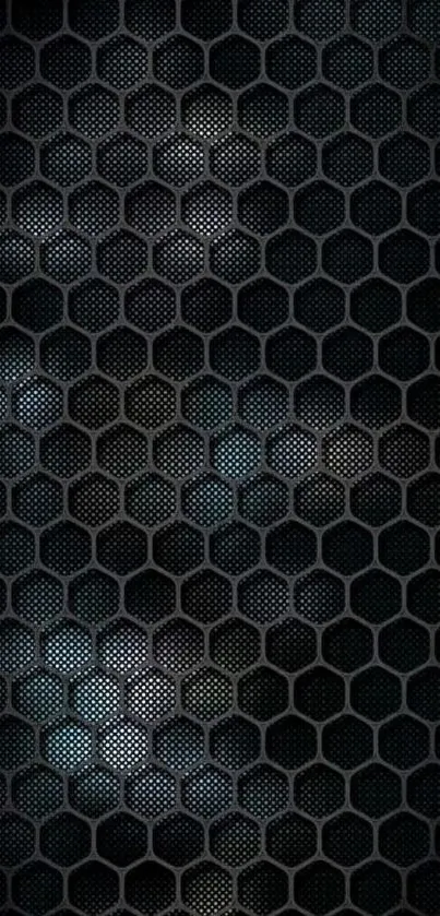 Dark hexagonal mesh wallpaper with modern design.