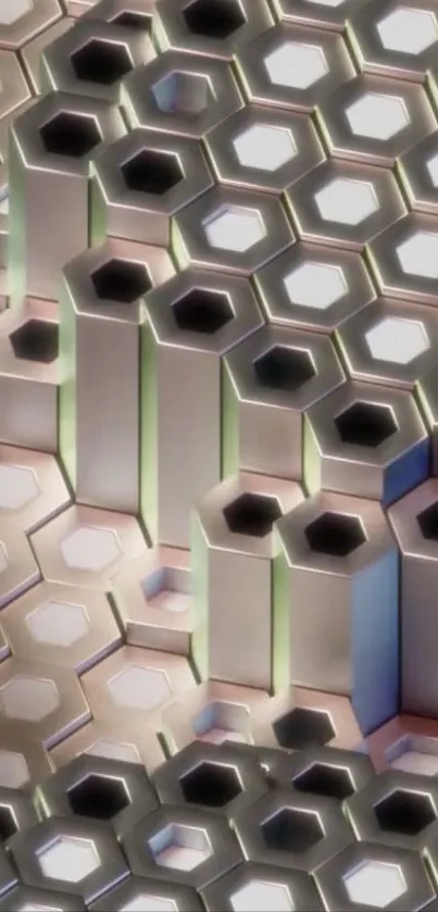 Hexagonal metallic pattern with futuristic design.