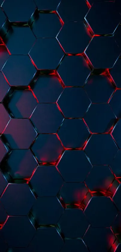 Hexagonal pattern with dark tones and red metallic accents.