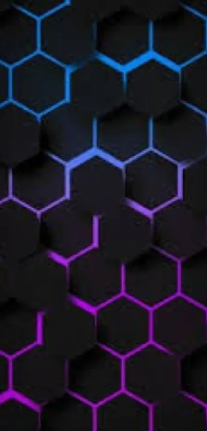 3D hexagonal grid with neon accents on a mobile wallpaper.