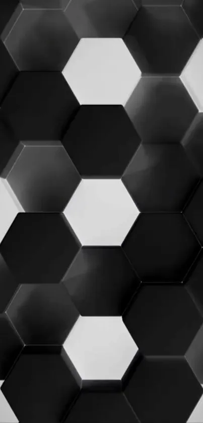 Black and white hexagonal pattern wallpaper.