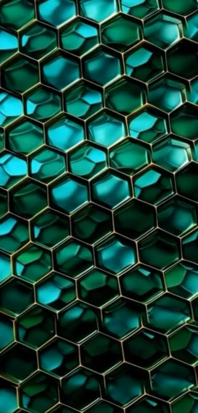 Teal hexagonal pattern phone wallpaper.
