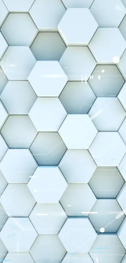 Hexagonal pattern wallpaper with light blue and white geometric design.