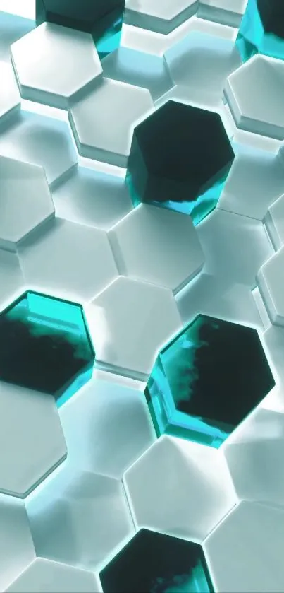 Abstract hexagonal pattern with teal highlights in 3D design.