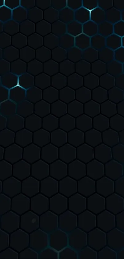 Hexagonal tech pattern wallpaper with dark tones and glowing blue highlights.