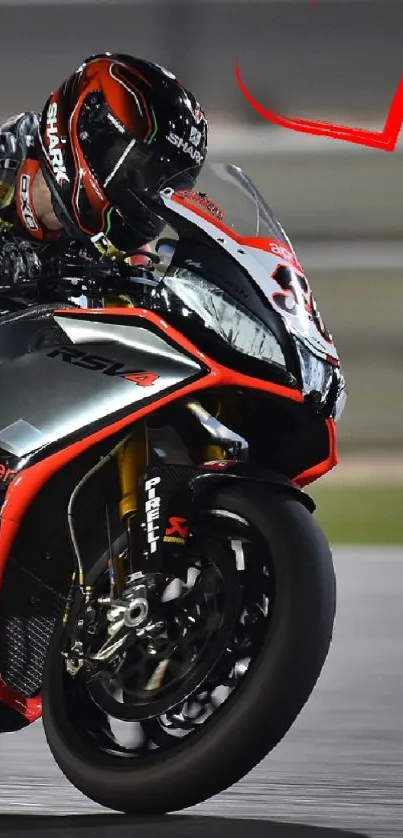 Dynamic motorcycle racing on track with sleek design.