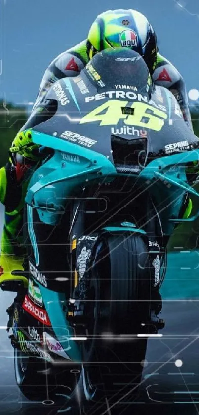 High-speed motorcycle racing on a wet track.