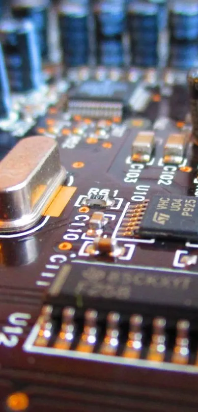 Intricate close-up of a circuit board with electronic components.