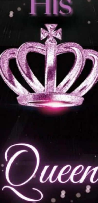 Sparkling pink crown on dark background with 'His Queen' text.