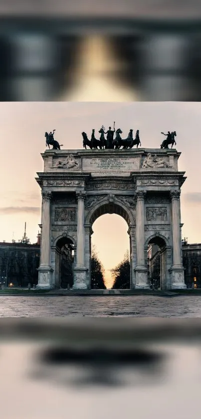 Historic stone archway at sunset with dramatic skies in mobile wallpaper.