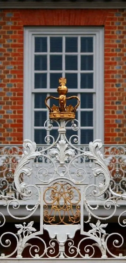 Historic brick facade with ornate sculptures.