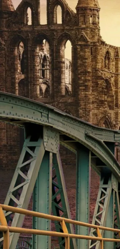 Mobile wallpaper of a historic stone ruin and detailed bridge.