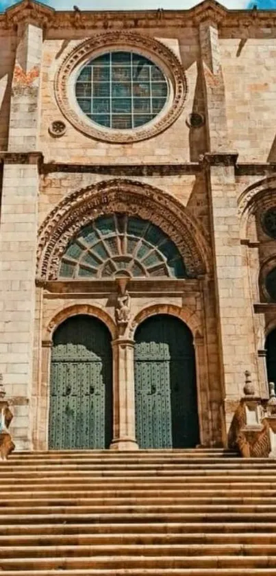 Steps leading to a majestic historic cathedral with ornate architecture.