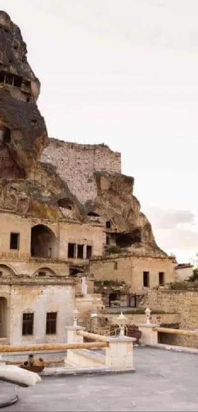 Stunning view of ancient cave dwellings with unique rock formations and architecture.