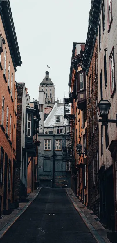 Mobile wallpaper of a historic city street with vintage buildings.