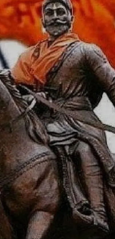 Historic equestrian statue with detailed craftsmanship and vibrant background.