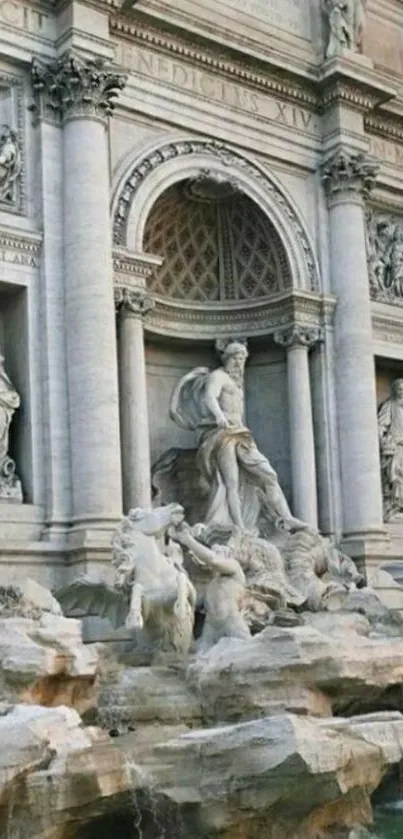 Trevi Fountain with marble sculptures in Rome.