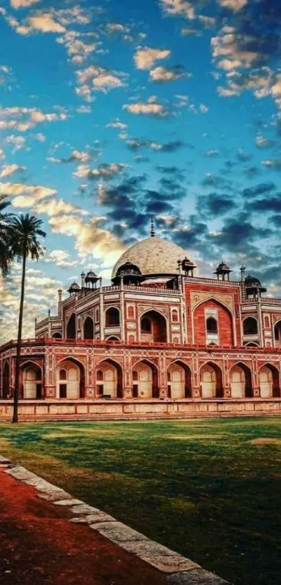 Mobile wallpaper of a historic monument with a vibrant blue sky background.