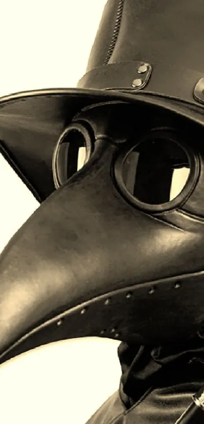 Sepia-toned wallpaper of a plague doctor in a historic costume with a beak mask.