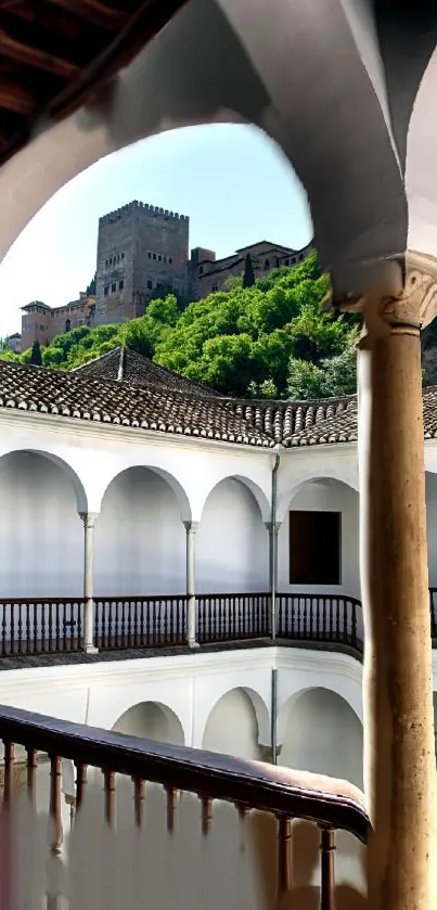 A beautiful historical courtyard with lush green surroundings.