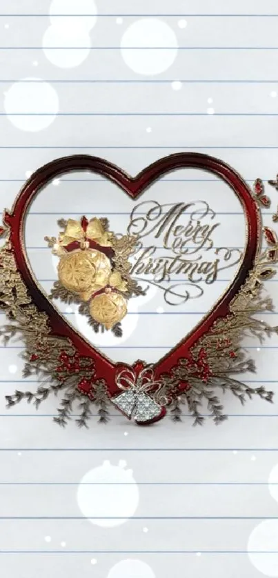 Holiday heart design on lined paper background for mobile wallpaper.