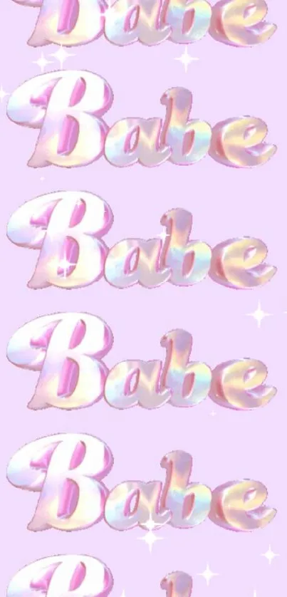 Iridescent 'Babe' text on pastel purple background wallpaper.