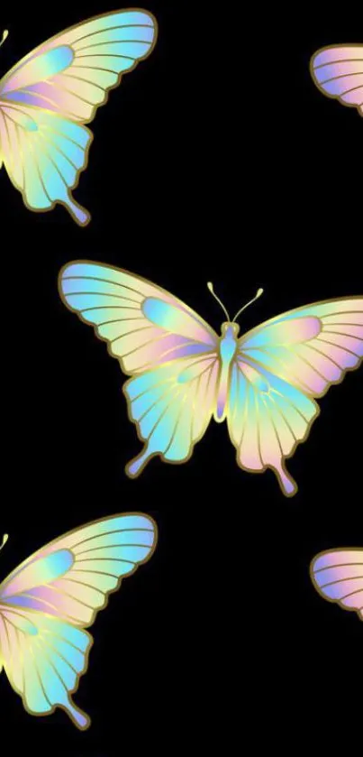 Holographic butterflies on a black background.