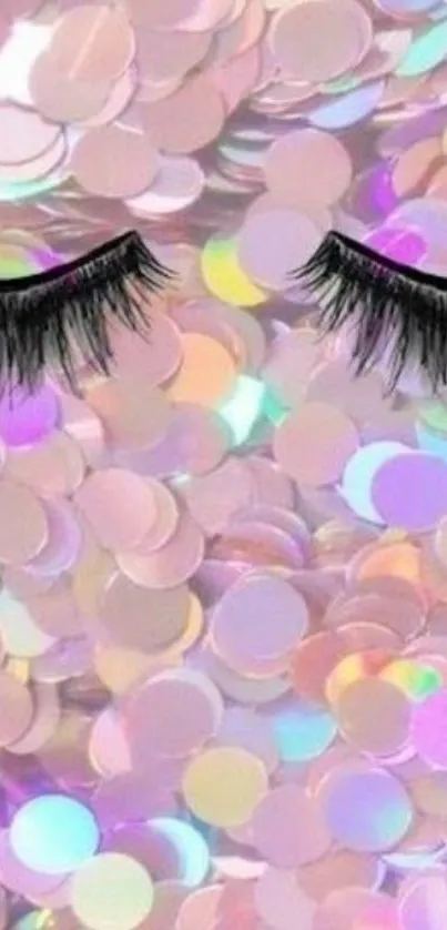 Holographic glitter with eyelash art on a stylish mobile phone wallpaper.