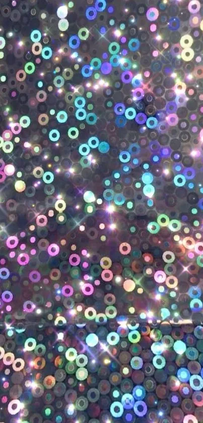 Vibrant holographic glitter sequin wallpaper with colorful sparkles and light effects.