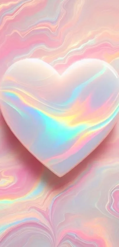 Holographic heart with swirling pastel colors.