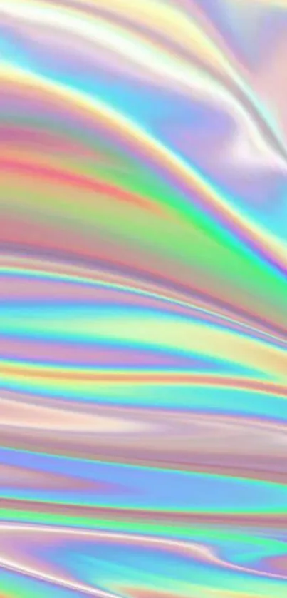 Holographic iridescent mobile wallpaper with pastel colors.