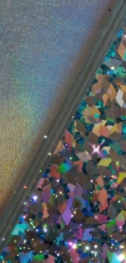 Holographic sparkle wallpaper with vibrant colors and patterns for phones.