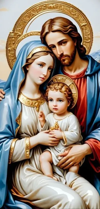 Holy Family illustration with vibrant colors