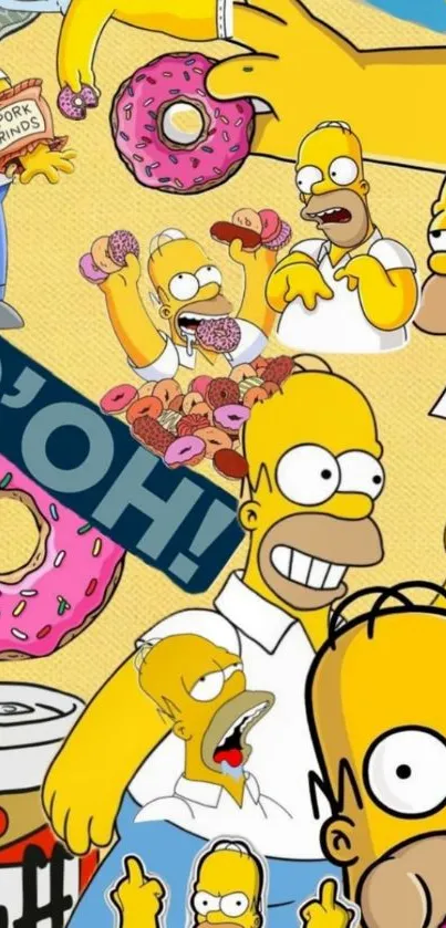 Homer Simpson wallpaper with donuts and beer illustrations.