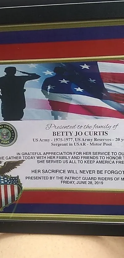 Patriotic tribute showcasing US Army service with American flag.