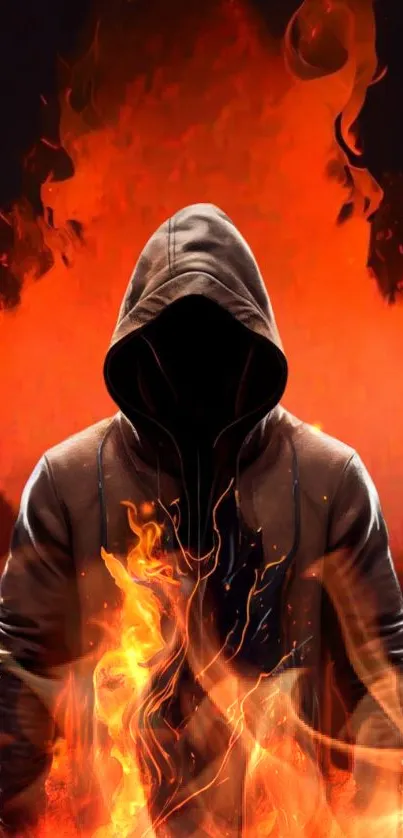 Mysterious hooded figure engulfed in flames.