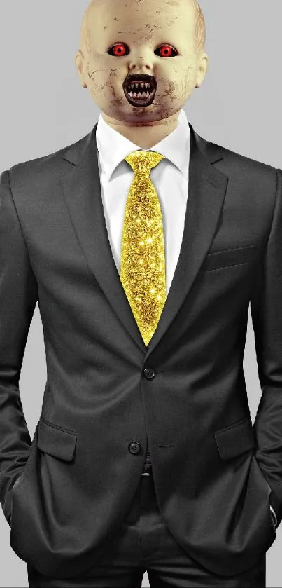 Creepy suited figure with golden tie.