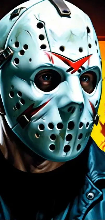 Horror-themed mask art with vivid colors.