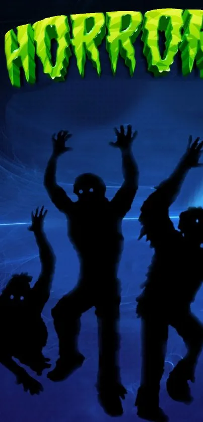 Horror silhouettes on blue background wallpaper.