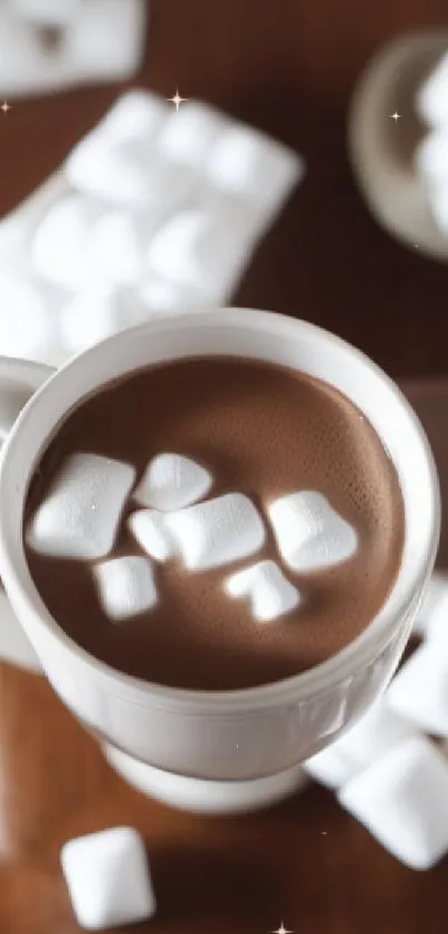 Cup of hot chocolate with marshmallows as mobile wallpaper.