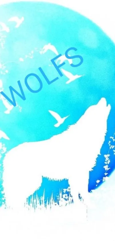 Howling wolf silhouette with blue moon background.