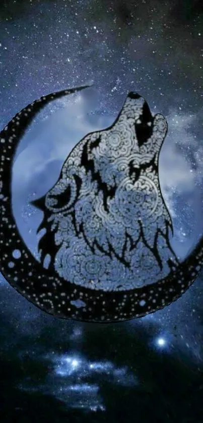 Howling wolf silhouette against a starry galaxy background.