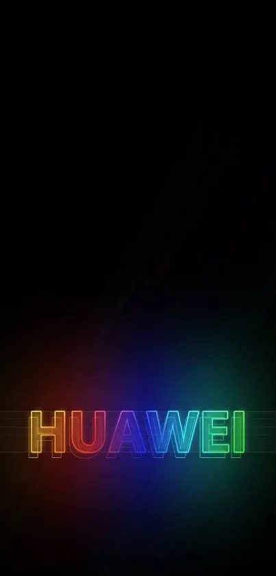 Vibrant Huawei neon rainbow wallpaper with black background.