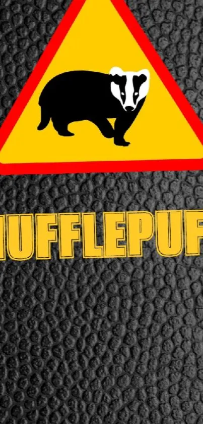 Hufflepuff phone wallpaper with badger logo on yellow background.