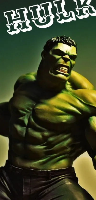 Hulk in action pose against a green background.