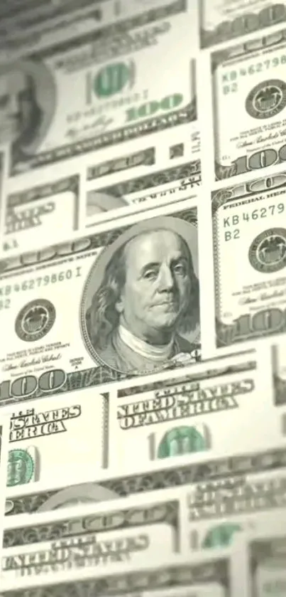 Mobile wallpaper featuring stacked $100 bills, showcasing Benjamin Franklin's portrait.