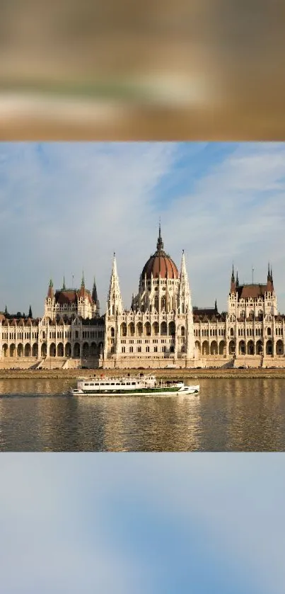 Hungarian Parliament on Danube at sunset.